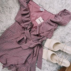 Pink & White Pinstripe Revolve Romper